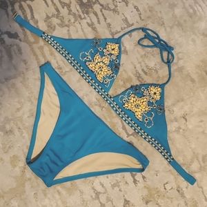 VICTORIA'S SECRET Beaded Triangle Bikini Top & Bottoms